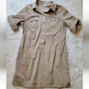 New York & Company Womens Faux Suede Leather Tan Dress Size 16 Roll Tab Sleeve